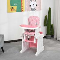 HOMCOM Trona para Bebés 3 en 1 para +6 Meses Multifuncional Ajustable en 3 Posiciones Respaldo Alto Acolchado con 2 Bandejas 57x59x105cm Rosa