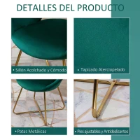 HOMCOM Silla de Comedor Vintage Tapizada de Suave Terciopelo Silla de Ocio para Sala de Estar con Respaldo Curvo y Patas Doradas 68x54x84 cm Verde(m-7)