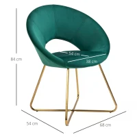 HOMCOM Silla de Comedor Vintage Tapizada de Suave Terciopelo Silla de Ocio para Sala de Estar con Respaldo Curvo y Patas Doradas 68x54x84 cm Verde(m-3)