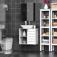 kleankin Mueble Bajo de Lavabo para Baño Suspendido Compacto con 2 Estantes Abiertos y Zona Cerrada 60x30x54 cm Blanco