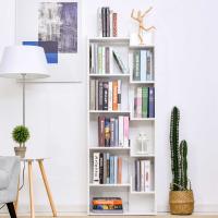 HOMCOM Estantería de 6 Niveles Librería Vertical de Forma Irregular Diseño Moderno Sistema Antivuelco 60x21x162,5 cm Blanco