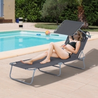 Outsunny® Tumbona Plegable Gris Oxford Hierro con Parasol 187x58x27cm