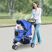 PawHut Cochecito Plegable Mascotas 75x45x97cm Perros Gatos Carrito Ruedas giran 360 grados Azul