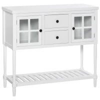 HOMCOM Mesa de Consola Mesa Auxiliar de Cocina Multifuncional con 2 Armarios Cerrados 2 Cajones y Estante Gran Espacio Estilo Elegante 96x38x89 cm Blanco(m-1)