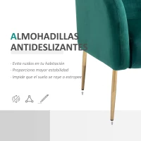 HOMCOM Sillón Moderno de Terciopelo Silla Butaca de Comedor Asiento Acolchado con Patas de Metal para Salón Dormitorio Sala de Estar 75x74x76 cm Verde(m-6)