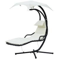 Outsunny Tumbona Colgante con Sombrilla Hamaca Sillón Balancín para Jardín con Toldo Estructura Estable de Acero 190x115x190 cm Crema