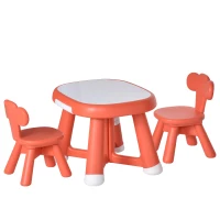 HOMCOM Conjunto de Mesa y 2 Sillas Infantiles Escritorio con Pizarra Blanca Multifuncional para Niños de +12 Meses 64,4x52x45,6 cm Rojo Coral(m-1)