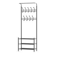 HomCom Perchero Metálico Colgador Zapatero para Ropa y Zapatos Perchero Pie 18 Ganchos 3 Estantes 67x30x185cm Negro
