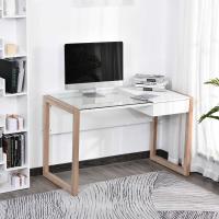 HOMCOM Mesa de Ordenador Mesa de Escritorio Diseño Moderno con Tablero de Vidrio Templado Cajón Combinación de Estilos 120x60x75 cm Blanco
