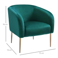 HOMCOM Sillón Moderno de Terciopelo Silla Butaca de Comedor Asiento Acolchado con Patas de Metal para Salón Dormitorio Sala de Estar 75x74x76 cm Verde(m-3)