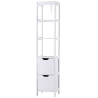 kleankin Armario Alto de Baño Multiusos Mueble Columna 3 Estantes Abiertos y 2 Cajones de Almacenaje Diseño Antivuelco 30x30x144 cm Blanco