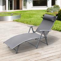 Outsunny Tumbona Plegable de Jardín con Respaldo Ajustable a 7 Niveles Acero y Textliene con Almohada Relax en Exterior Piscina Terraza Camping - Gris - 137x63.5x100.5cm