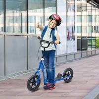 HOMCOM Patinete Scooter 2 Ruedas 12 Pulgadas Monopatín para Niños y Adultos Manillar Ajustable con Freno y Caballete Carga 100kg 120x52x75-86cm Acero