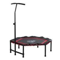 HOMCOM Trampolín Profesional Cama Elástica Multifuncional Hexagonal para Entrenamiento de Fuerza 122/130/138cm Manillar Regulable 3 Niveles Altura Rojo(m-1)