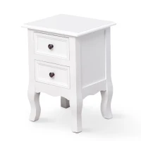 HomCom® Mesita de Noche Madera con 2 Cajones Mueble Dormitorio 34.7x30x49cm Blanco(m-1)