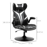 Vinsetto gamestoel ergonomische computerstoel met kantelfunctie draaistoel in hoogte verstelbaar staal zwart + wit 67 x 75 x 106-112 cm(m-3)