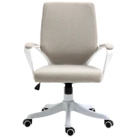 Vinsetto Kantoorstoel Computerstoel, in hoogte verstelbaar, kantelbare rugleuning, 5 wielen, Beige + Wit(m-6)