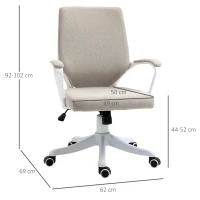 Vinsetto Kantoorstoel Computerstoel, in hoogte verstelbaar, kantelbare rugleuning, 5 wielen, Beige + Wit(m-3)