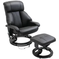 HOMCOM Massage Recliner Armchair, w/ Footstool, Leather, 145° Reclining, 360° Swivel, 10-point Massage, Black(m-1)