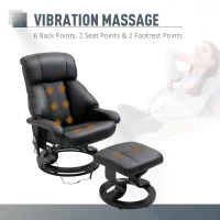 HOMCOM Massage Recliner Armchair, w/ Footstool, Leather, 145° Reclining, 360° Swivel, 10-point Massage, Black(m-4)