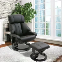 HOMCOM Massage Recliner Armchair, w/ Footstool, Leather, 145° Reclining, 360° Swivel, 10-point Massage, Black(m-10)