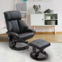 HOMCOM Massage Recliner Armchair, w/ Footstool, Leather, 145° Reclining, 360° Swivel, 10-point Massage, Black(m-2)