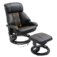 HOMCOM Massage Recliner Armchair, w/ Footstool, Leather, 145° Reclining, 360° Swivel, 10-point Massage, Black(m-11)