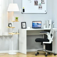 HOMCOM vloerlamp staande lamp met 3 draaibare niveaus elegant klassiek voor woonkamer slaapkamer kantoor staal rubberboomhout TC-weefsel marmer wit + naturel 38 x 38 x 155 cm(m-5)