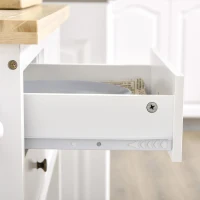 HOMCOM keukenwagen vrijstaande stelling rolbaar serveerwagen keukentrolley met lade kast plank aan de onderkant handdoekhouder voor keuken woonkamer eetkamer rubberboomhout MDF wit + naturel 108 x 45 x 89 cm(m-5)
