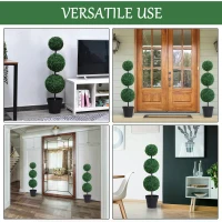 Outsunny Set of 2 Artificial Boxwood Ball Topiary Trees Potted Decorative Plant Outdoor and Indoor Décor (112cm)(m-4)