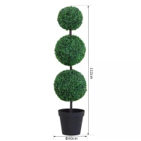 Outsunny Set of 2 Artificial Boxwood Ball Topiary Trees Potted Decorative Plant Outdoor and Indoor Décor (112cm)(m-3)