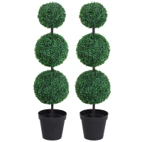 Outsunny Set of 2 Artificial Boxwood Ball Topiary Trees Potted Decorative Plant Outdoor and Indoor Décor (112cm)(m-1)