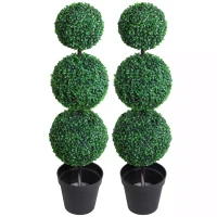 Outsunny Set of 2 Artificial Boxwood Ball Topiary Trees Potted Decorative Plant Outdoor and Indoor Décor (112cm)(m-9)