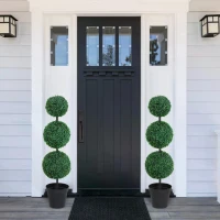 Outsunny Set of 2 Artificial Boxwood Ball Topiary Trees Potted Decorative Plant Outdoor and Indoor Décor (112cm)(m-2)