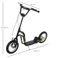 HOMCOM kinderscooter step kickscooter stadsscooter kinderstep kickboard met luchtbanden 12 inch zwart 120 x 58 x 85-95 cm(m-3)