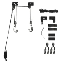 HOMCOM Podnośnik kajakowy, sufitowy, rowerowy System do przechowywania kajaków do 50 kg Uchwyt sufitowy wielofunkcyjny stal PP czarny 12,3 x 16 cm(m-1)