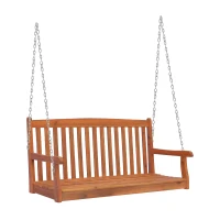 Outsunny® ŁAWKA WISZĄCA HUŚTAWKA OGRODOWA 2-OSOBOWA Z ŁAŃCUCHAMI drewno brązowa(m-1)