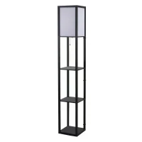 HOMCOM 3-Tier Floor Lamp, Floor Light with Storage Shelf, Reading Standing Lamp for Living Room, Bedroom, Kitchen, Dining Room, Office, Dorm, 160cm, Black(m-1)