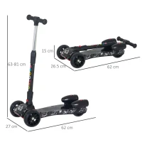 HOMCOM Kids 3 Wheel Plastic Scooter Adjustable Height w/ Engine-Look Water Spray Black(m-3)