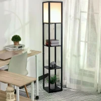 HOMCOM 3-Tier Floor Lamp, Floor Light with Storage Shelf, Reading Standing Lamp for Living Room, Bedroom, Kitchen, Dining Room, Office, Dorm, 160cm, Black(m-2)