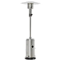 Outsunny warmtestraler terrasverwarmer met kantelbeveiliging automatische veiligheidsuitschakeling terrasverwarmer met wielen oprolbaar gas 13,5kW RVS zilver Ø81,5 x 225 cm(m-1)