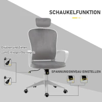 Vinsetto bureaustoel met kantelfunctie ergonomische draaistoel met armleuningen, hoofdsteun in hoogte verstelbaar, fluweelzacht polyester lichtgrijs 63 x 64 x 118-128 cm(m-6)