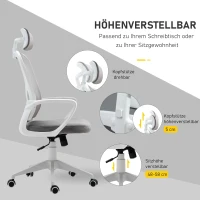 Vinsetto bureaustoel met kantelfunctie ergonomische draaistoel met armleuningen, hoofdsteun in hoogte verstelbaar, fluweelzacht polyester lichtgrijs 63 x 64 x 118-128 cm(m-5)