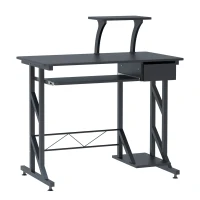 HOMCOM computertafel werktafel met planken en lades bureau bureautafel ruimtebesparend stabiel metaal MDF zwart 90 x 50 x 95 cm(m-1)