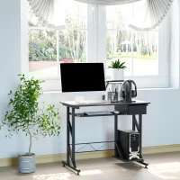 HOMCOM computertafel werktafel met planken en lades bureau bureautafel ruimtebesparend stabiel metaal MDF zwart 90 x 50 x 95 cm(m-2)