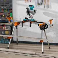 DURHAND Soporte para Sierra Ingletadora Plegable y Extensible con Rodillos Regulables en Altura y Longitud con Ruedas y Asa 167x74x95,5 cm Naranja(m-1)