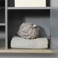 kleankin Bathroom Wall Mirror Cabinet, Cupboard with Door, Storage Cabinet with Adjustable Shelf for Corridors Living Rooms, Grey(m-9)