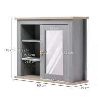 kleankin Bathroom Wall Mirror Cabinet, Cupboard with Door, Storage Cabinet with Adjustable Shelf for Corridors Living Rooms, Grey(m-3)