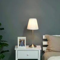 HOMCOM Modern Table Lamp with Pleated Fabric Lampshade, Home Lighting with Metal Base for Living Room, Bedroom, Office, White & Silver(m-10)