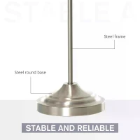 HOMCOM Modern Table Lamp with Pleated Fabric Lampshade, Home Lighting with Metal Base for Living Room, Bedroom, Office, White & Silver(m-6)